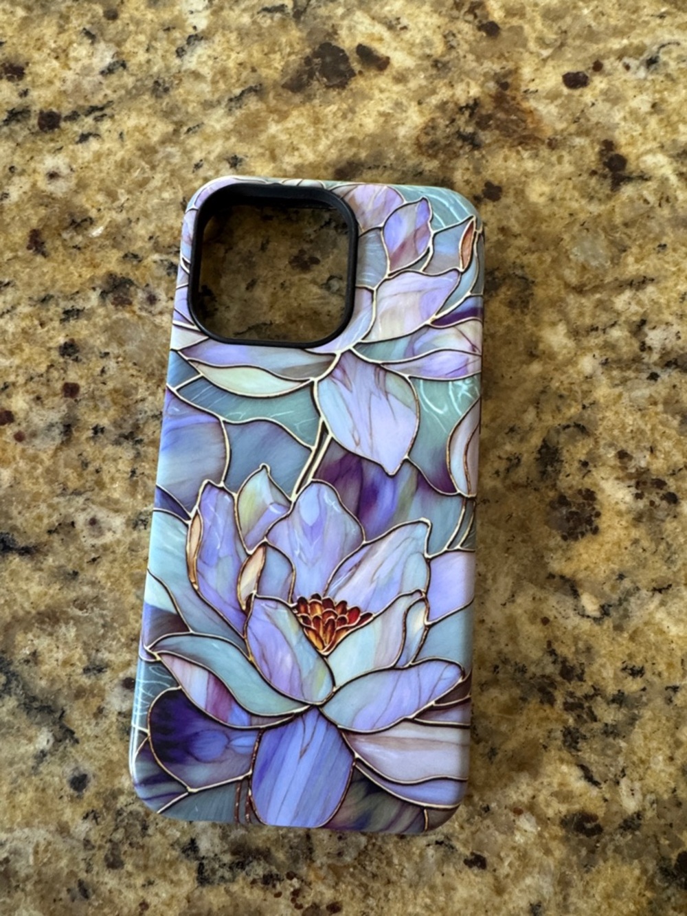 Stained-Glass Floral Phone Case in Purple and Blue for IPhone Pro Max 15
